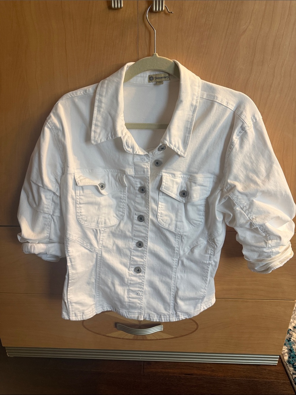 Democracy White Women's Denim Jacket - Casual Button-Front